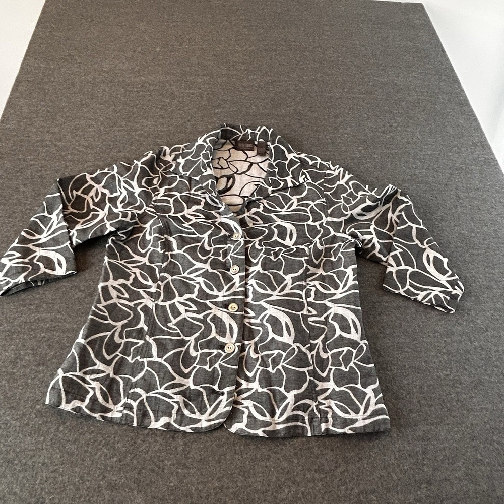Additions By Chico's Gray & White Abstract Print Lightweight Jacket Sz 2 ; 12; L - Picture 1 of 16